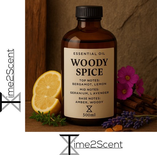 Woody Spice - Luxe Diffuser Essentiële Olie - 500ml - Bergamot & Amber - Bestseller voor Gym en Wellness