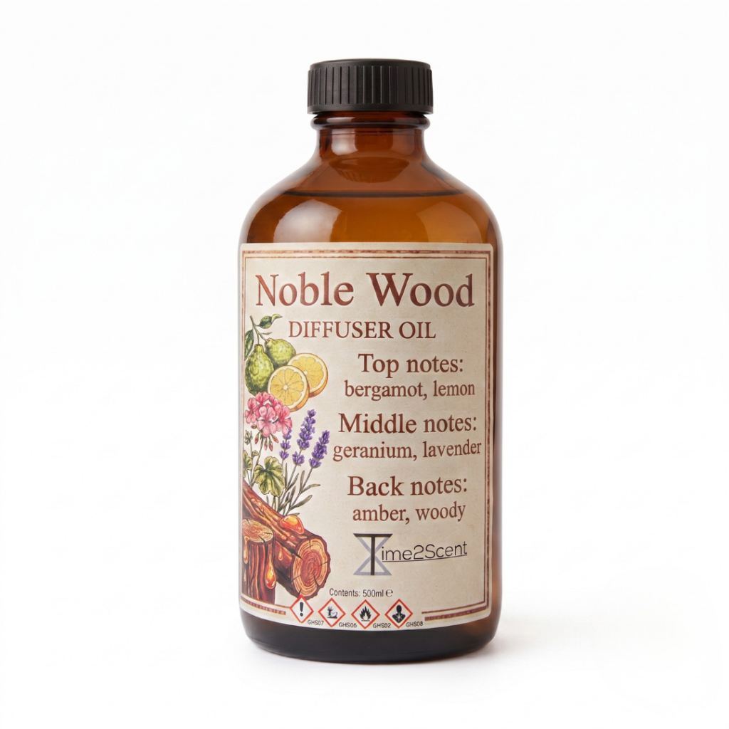 Noble Wood - Luxe Diffuser Essentiële Olie - 500ml - Bergamot & Amber - Bestseller voor Gym, Verzorging, Thuis en Wellness