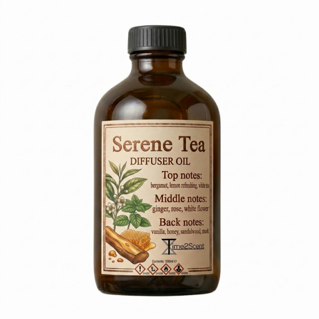Serene Tea – Luxe Diffuser Essentiële Olie 500ml – Fris & Rustgevend voor Wachtruimte, Kantoor of Spa