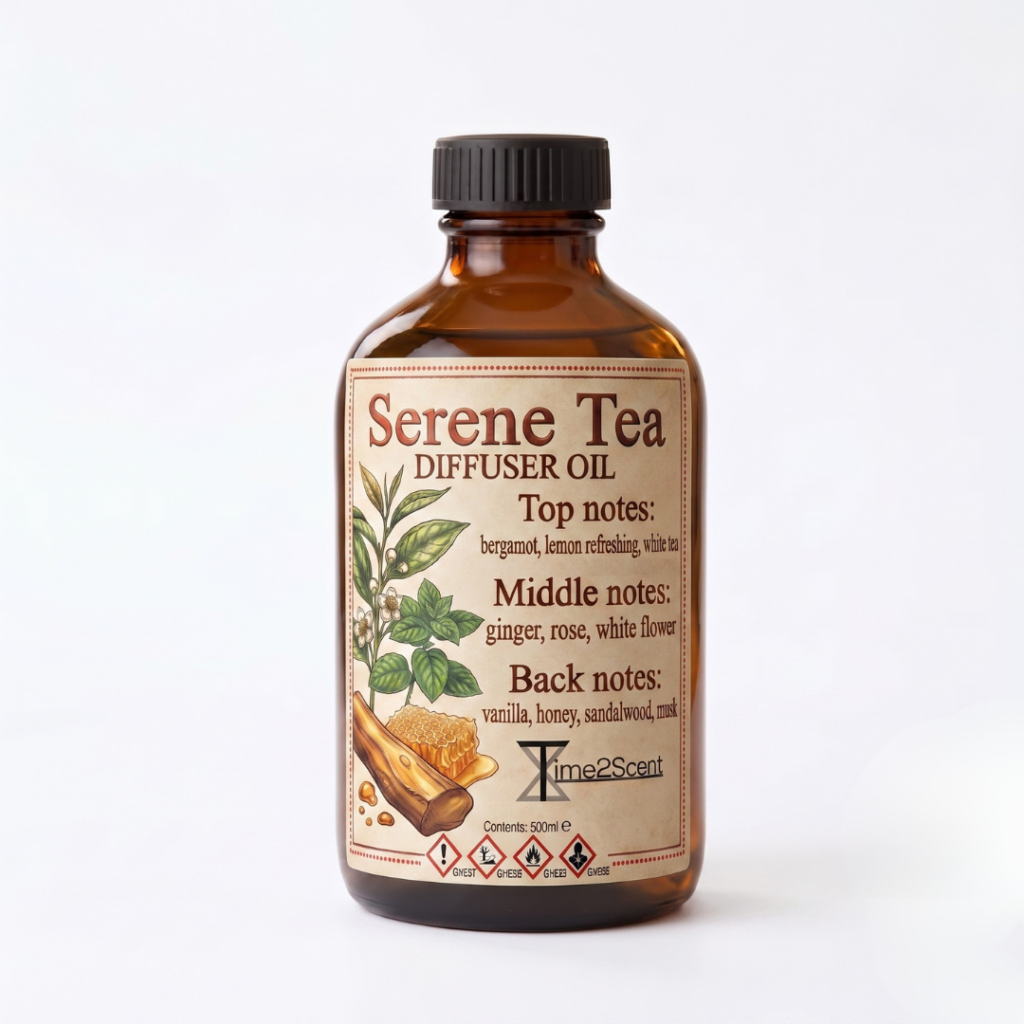 Serene Tea – Luxe Diffuser Essentiële Olie 500ml – Fris & Rustgevend voor Wachtruimte, Kantoor of Spa