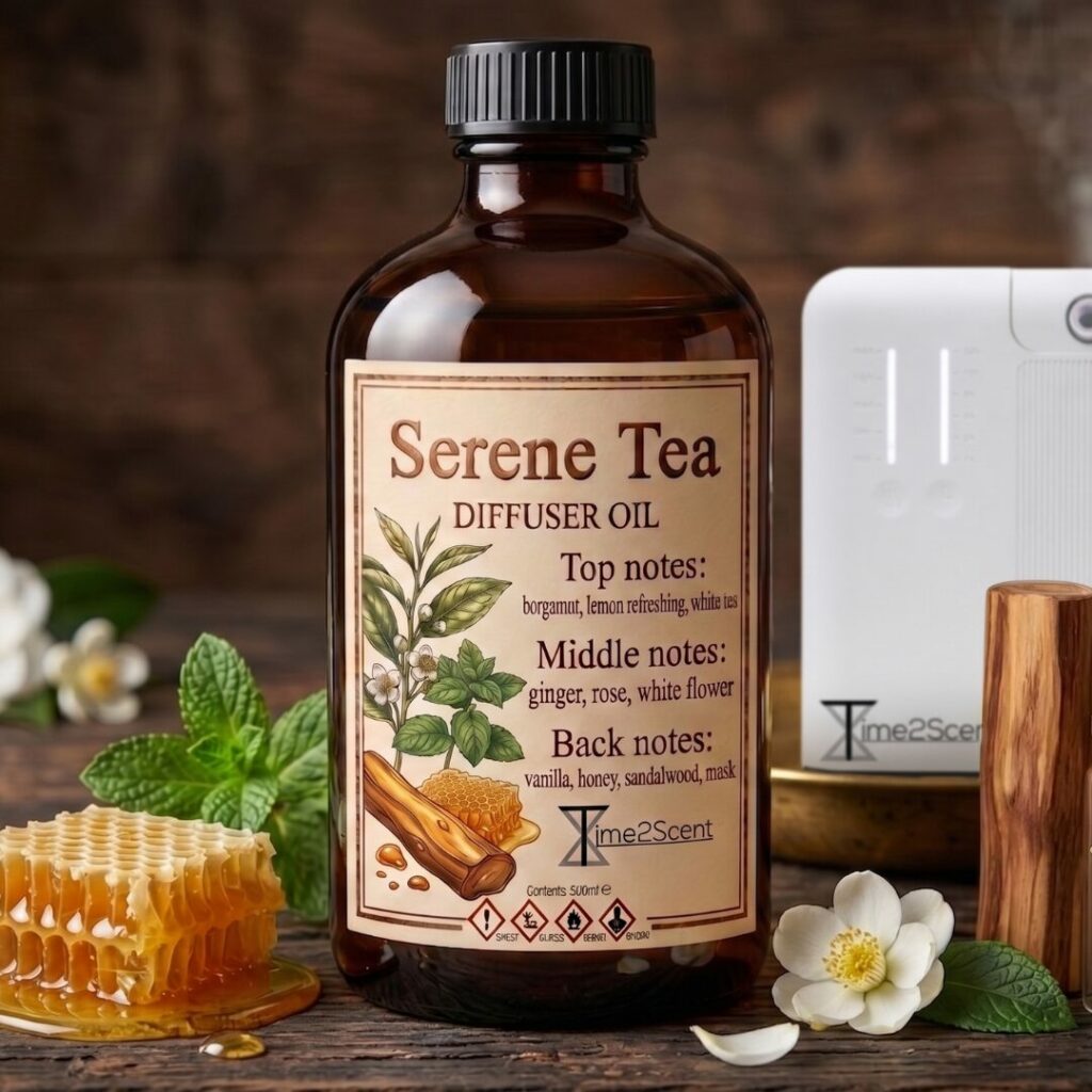 Serene Tea – Huile Essentielle de Luxe pour Diffuseur 500 ml – Frais & Apaisant pour Salle d’Attente, Bureau ou Spa