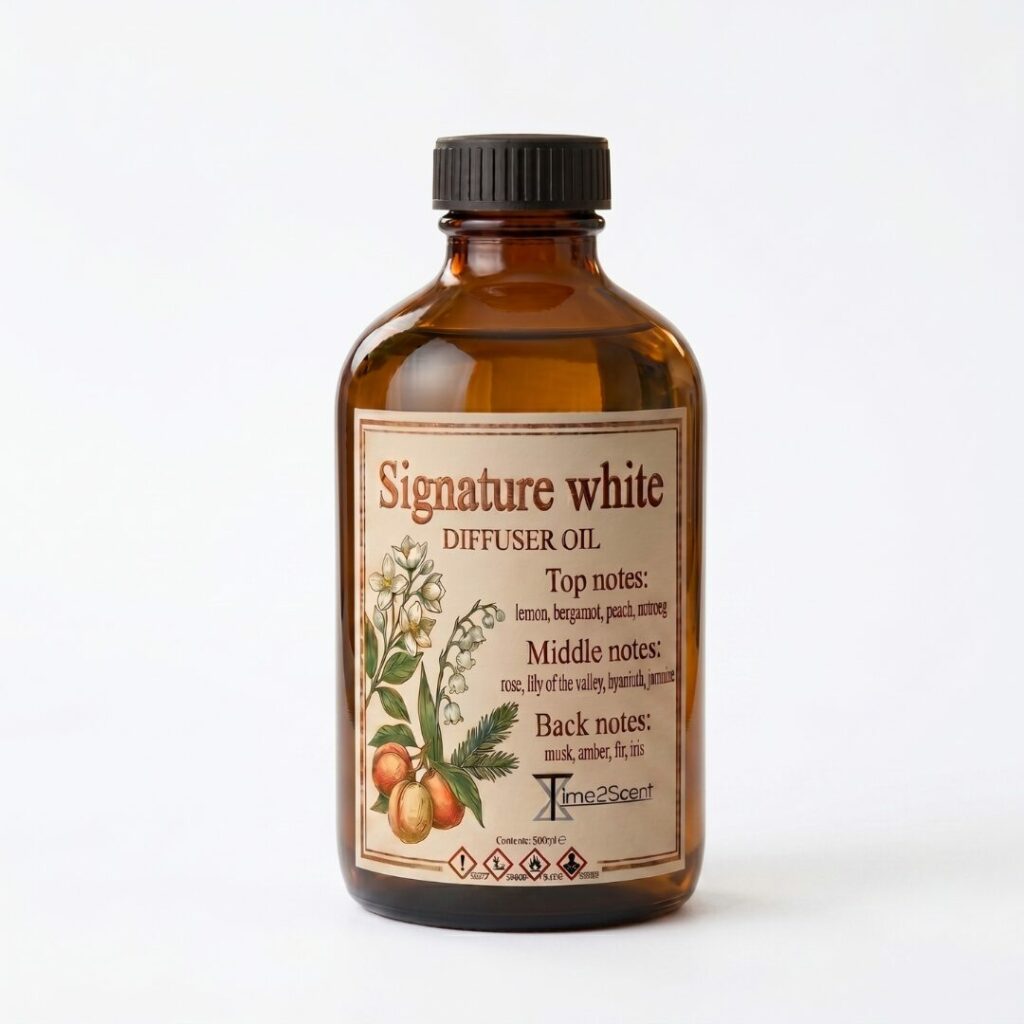Signature White – Luxe Diffuser Essentiële Olie 500ml – Bloemig & Elegant voor Kantoor, Wachtruimte of Living