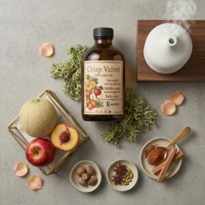 Time2Scent Crisp Velvet diffuser olie 500ml fles met perzik en appel ingrediënten