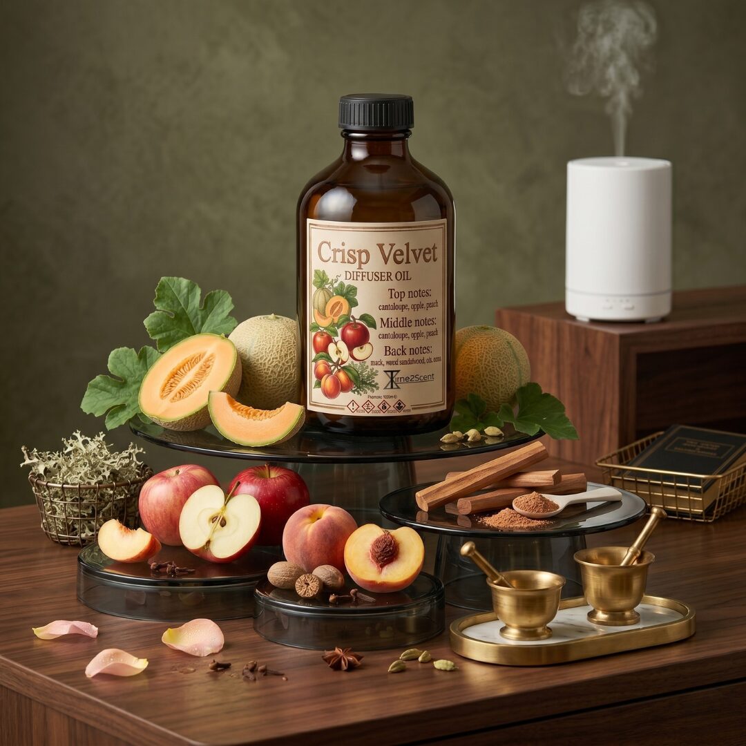 Time2Scent Crisp Velvet diffuser olie 500ml fles met perzik en appel ingrediënten