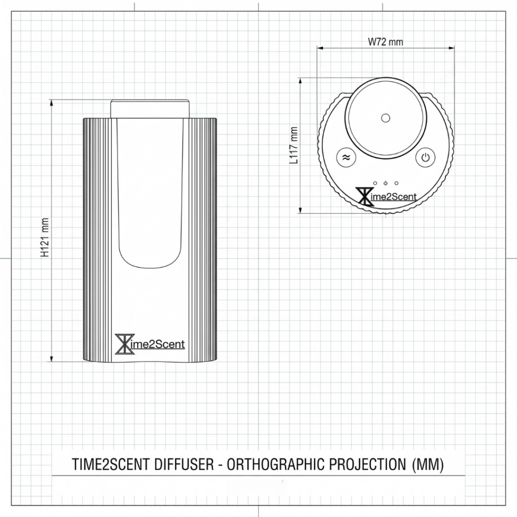 Diffuseur d’arômes intelligent Aura Drive – Huile parfumée incluse pour jusqu’à 1 an – Aluminium – 50 m³