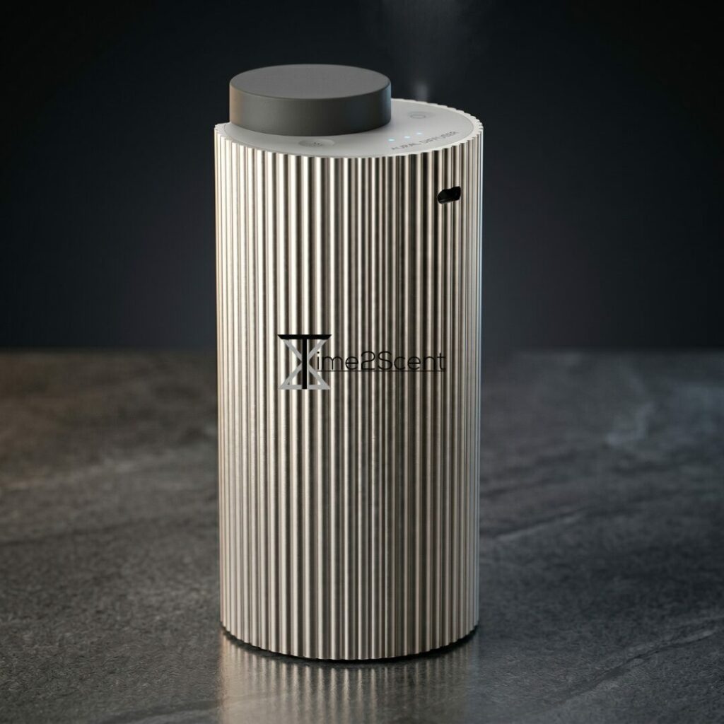 Diffuseur d’arômes intelligent Aura Drive – Huile parfumée incluse pour jusqu’à 1 an – Aluminium – 50 m³