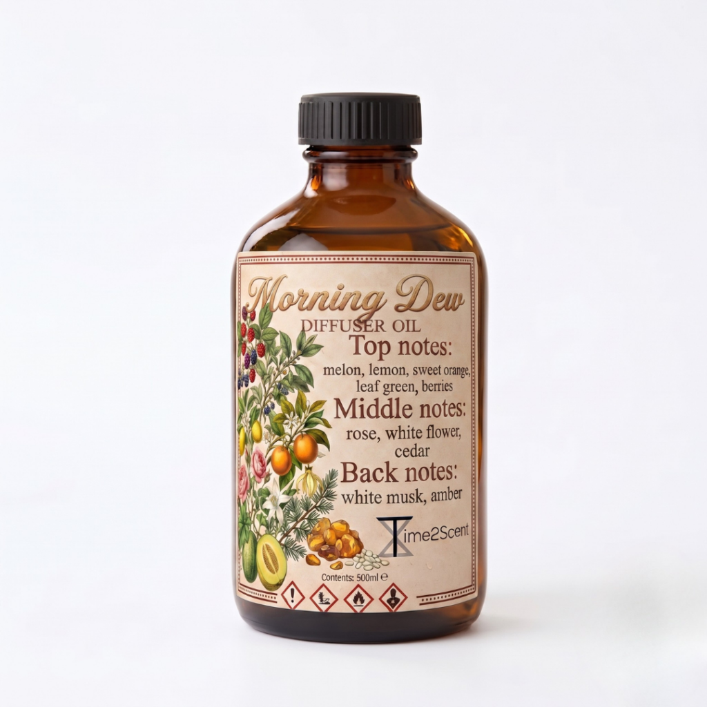 Morning Dew – Luxe Diffuser Essentiële Olie 500ml – Verfrissend Fruitig & Bloemig voor Zakelijk & Thuis