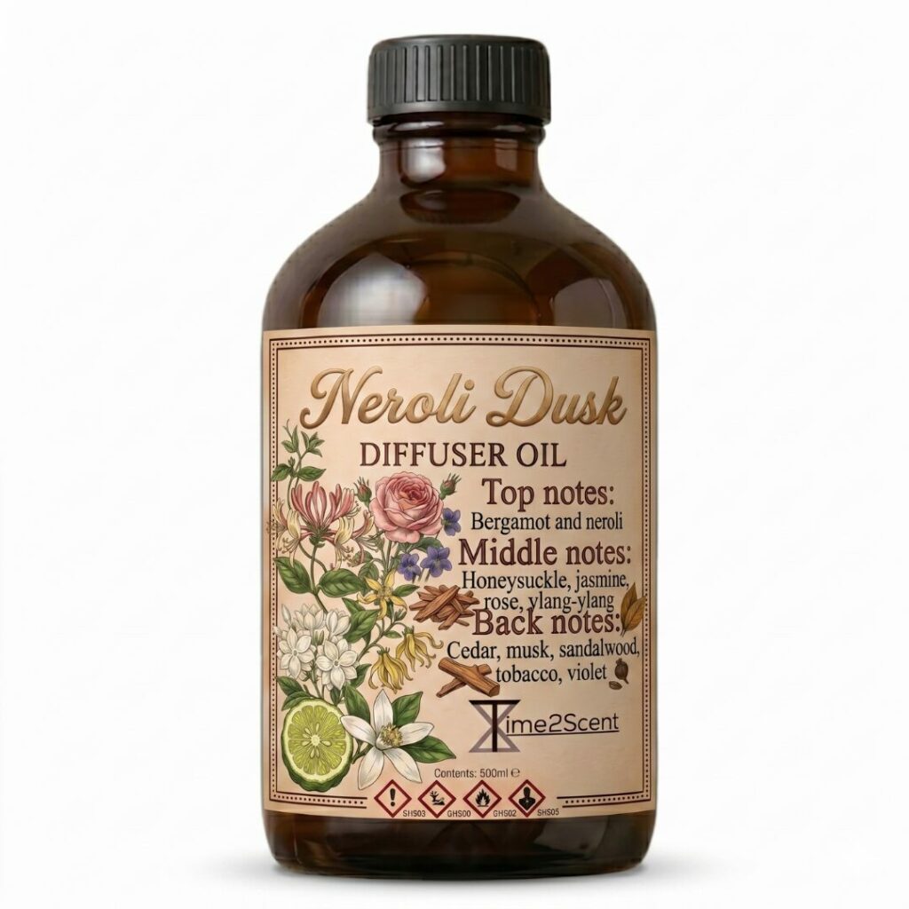 Neroli Dusk – Luxe Diffuser Essentiële Olie 500ml – Bloemig & Warm voor Zakelijk & Thuis