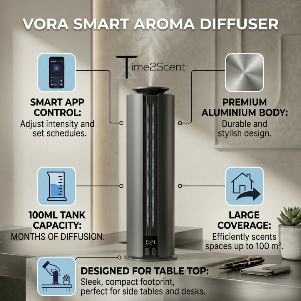 Diffuseur d’arômes intelligent sans fil Vora – 100 m²